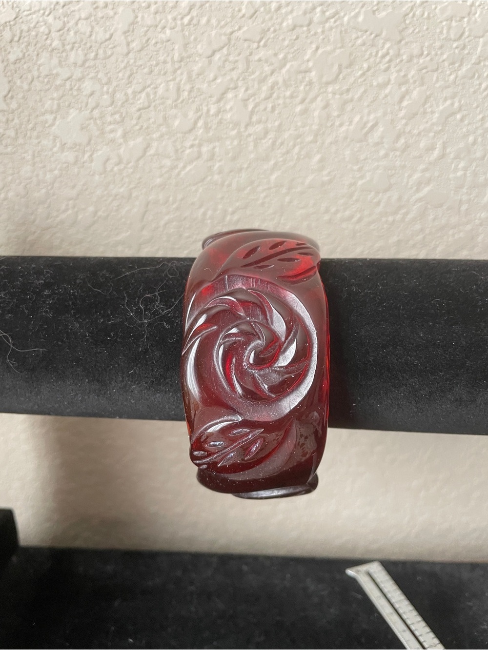 Carved Red Resin Floral Statement Bangle Bracelet